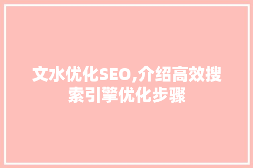 文水优化SEO,介绍高效搜索引擎优化步骤