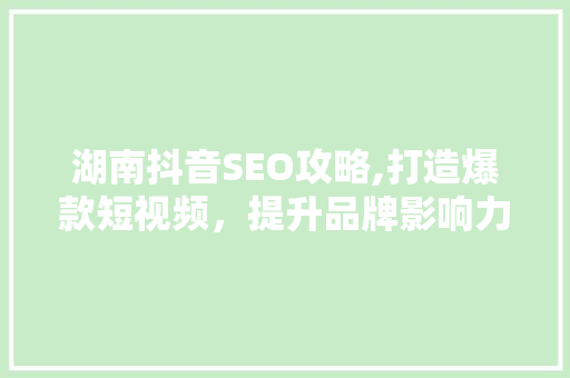 湖南抖音SEO攻略,打造爆款短视频,提升品牌影响力 湖南抖音SEO攻略,打造爆款短视频,提升品牌影响力