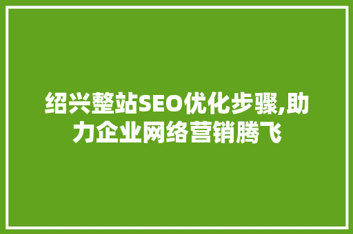 绍兴整站SEO优化步骤,助力企业网络营销腾飞