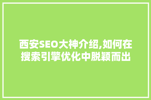 西安SEO大神介绍,如何在搜索引擎优化中脱颖而出
