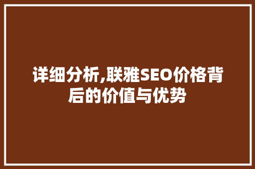 详细分析,联雅SEO价格背后的价值与优势
