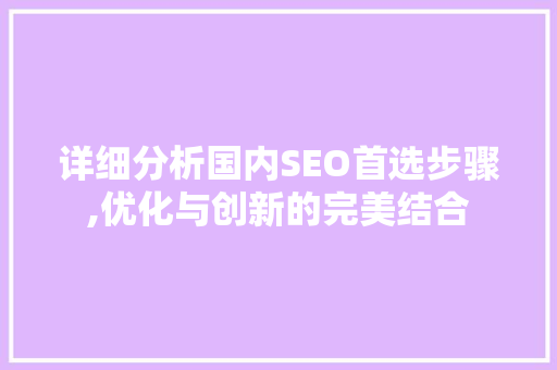 详细分析国内SEO首选步骤,优化与创新的完美结合