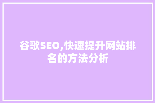 谷歌SEO,快速提升网站排名的方法分析