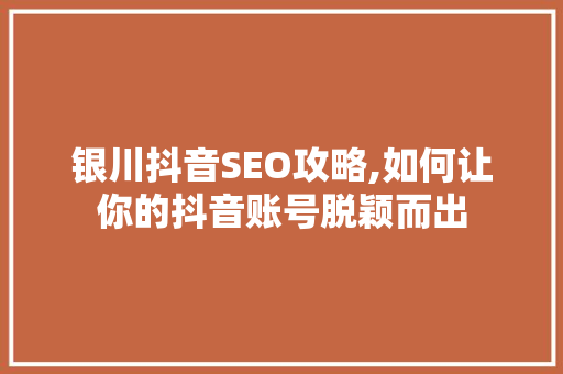 银川抖音SEO攻略,如何让你的抖音账号脱颖而出