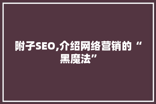 附子SEO,介绍网络营销的“黑魔法”