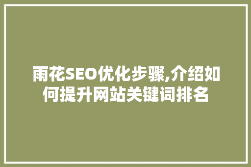 雨花SEO优化步骤,介绍如何提升网站关键词排名