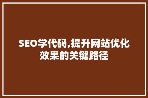 SEO学代码,提升网站优化效果的关键路径 SEO学代码,提升网站优化效果的关键路径