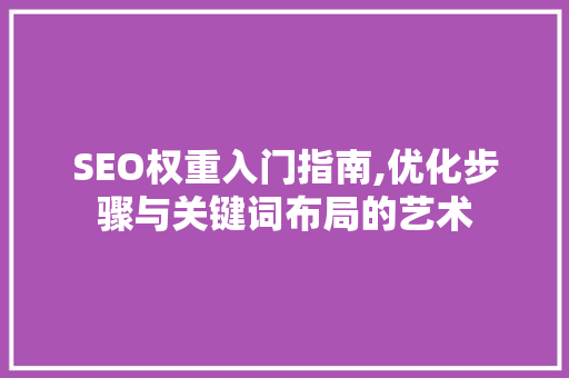 SEO权重入门指南,优化步骤与关键词布局的艺术