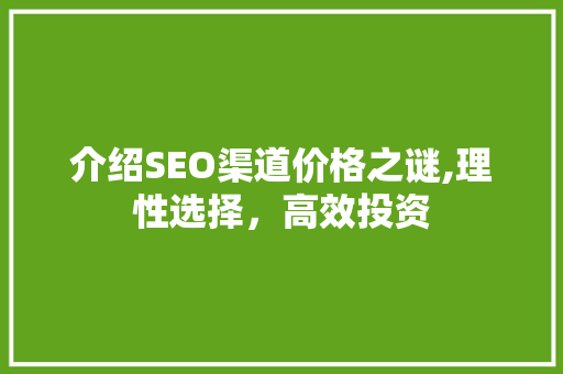 介绍SEO渠道价格之谜,理性选择，高效投资 介绍SEO渠道价格之谜,理性选择，高效投资 操作系统