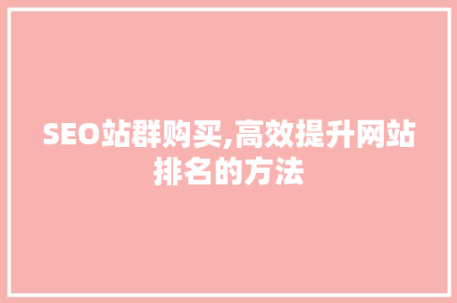 SEO站群购买,高效提升网站排名的方法