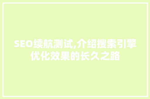 SEO续航测试,介绍搜索引擎优化效果的长久之路