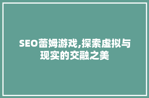 SEO蕾姆游戏,探索虚拟与现实的交融之美