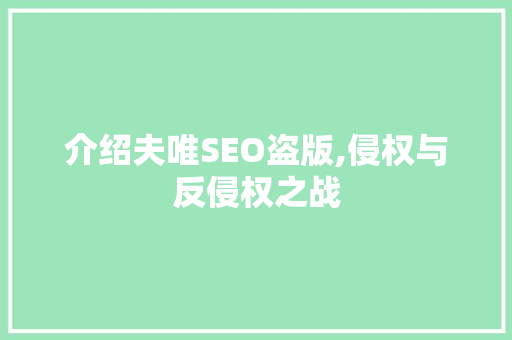 介绍夫唯SEO盗版,侵权与反侵权之战