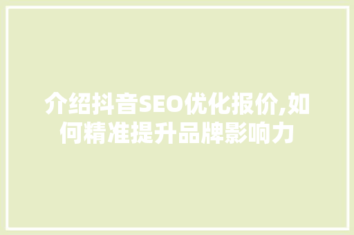 介绍抖音SEO优化报价,如何精准提升品牌影响力