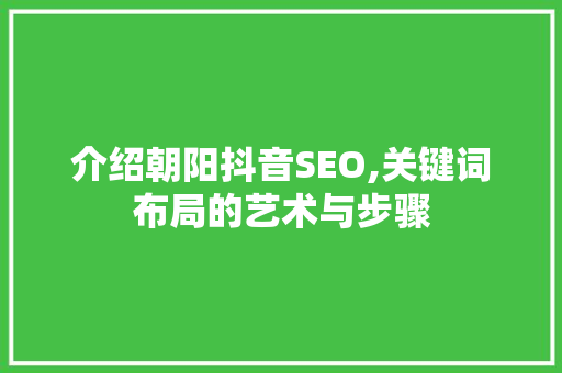 介绍朝阳抖音SEO,关键词布局的艺术与步骤