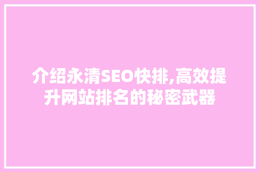 介绍永清SEO快排,高效提升网站排名的秘密武器
