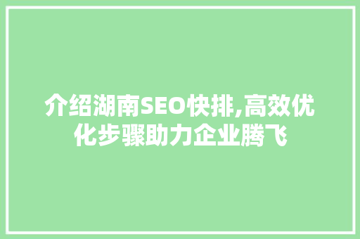 介绍湖南SEO快排,高效优化步骤助力企业腾飞