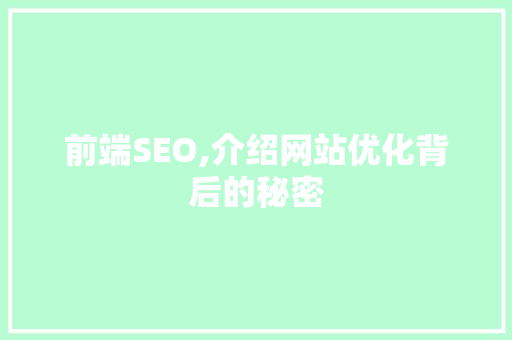 前端SEO,介绍网站优化背后的秘密