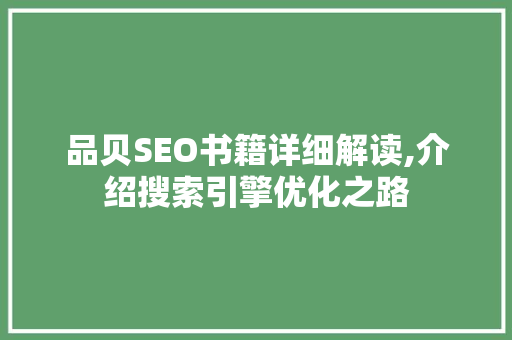 品贝SEO书籍详细解读,介绍搜索引擎优化之路