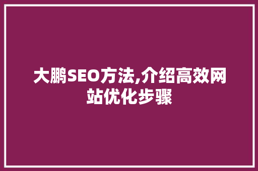 大鹏SEO方法,介绍高效网站优化步骤 网络技术