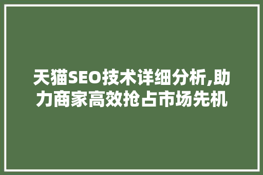 天猫SEO技术详细分析,助力商家高效抢占市场先机
