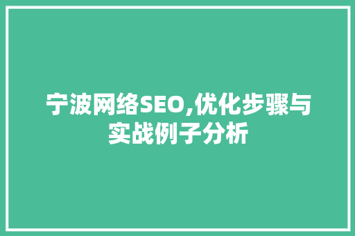 宁波网络SEO,优化步骤与实战例子分析