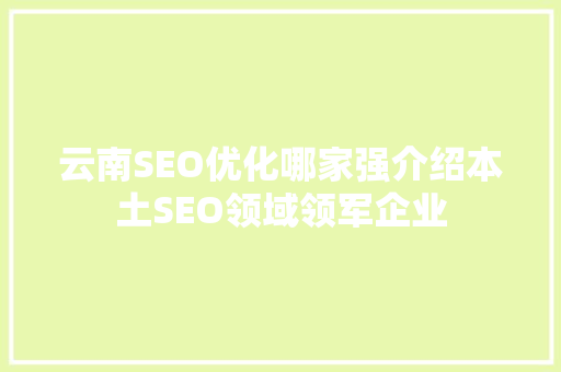 云南SEO优化哪家强介绍本土SEO领域领军企业