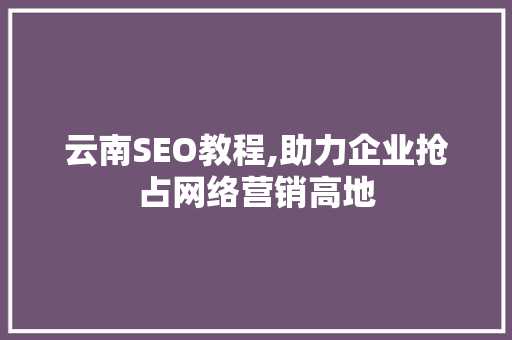 云南SEO教程,助力企业抢占网络营销高地