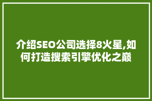 介绍SEO公司选择8火星,如何打造搜索引擎优化之巅