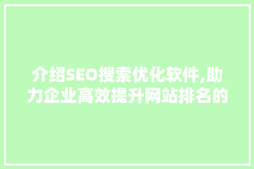 介绍SEO搜索优化软件,助力企业高效提升网站排名的秘密武器