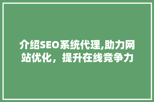 介绍SEO系统代理,助力网站优化，提升在线竞争力
