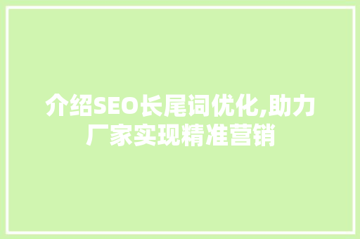 介绍SEO长尾词优化,助力厂家实现精准营销
