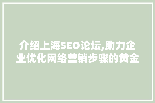 介绍上海SEO论坛,助力企业优化网络营销步骤的黄金平台