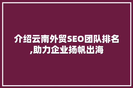 介绍云南外贸SEO团队排名,助力企业扬帆出海