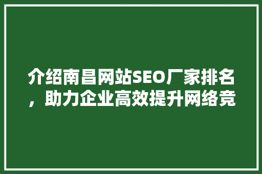 介绍南昌网站SEO厂家排名，助力企业高效提升网络竞争力