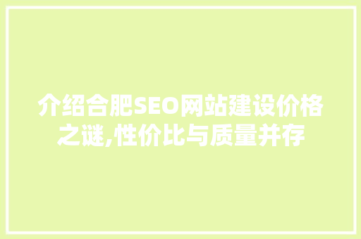 介绍合肥SEO网站建设价格之谜,性价比与质量并存