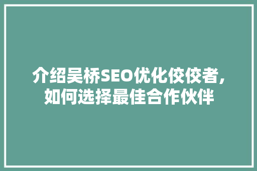 介绍吴桥SEO优化佼佼者,如何选择最佳合作伙伴