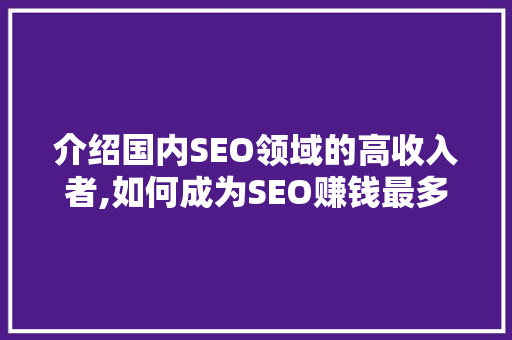 介绍国内SEO领域的高收入者,如何成为SEO赚钱最多的人