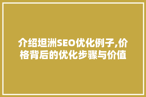 介绍坦洲SEO优化例子,价格背后的优化步骤与价值