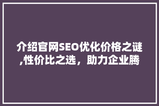 介绍官网SEO优化价格之谜,性价比之选，助力企业腾飞