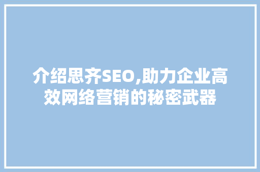 介绍思齐SEO,助力企业高效网络营销的秘密武器