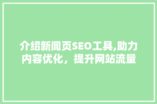 介绍新闻页SEO工具,助力内容优化，提升网站流量