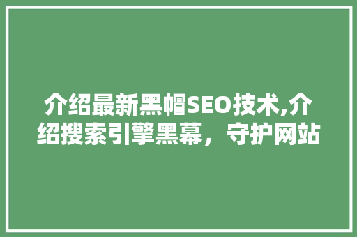 介绍最新黑帽SEO技术,介绍搜索引擎黑幕，守护网站安全与排名