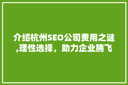 介绍杭州SEO公司费用之谜,理性选择,助力企业腾飞 介绍杭州SEO公司费用之谜,理性选择,助力企业腾飞