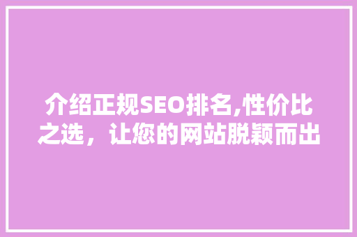 介绍正规SEO排名,性价比之选,让您的网站脱颖而出 介绍正规SEO排名,性价比之选,让您的网站脱颖而出