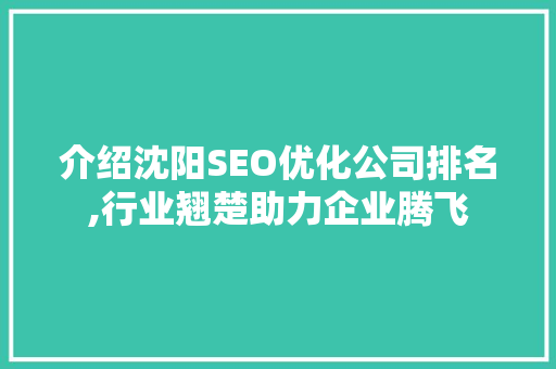 介绍沈阳SEO优化公司排名,行业翘楚助力企业腾飞