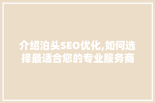 介绍泊头SEO优化,如何选择最适合您的专业服务商