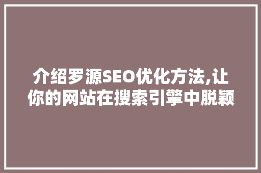 介绍罗源SEO优化方法,让你的网站在搜索引擎中脱颖而出