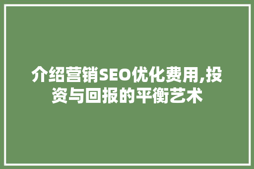 介绍营销SEO优化费用,投资与回报的平衡艺术 介绍营销SEO优化费用,投资与回报的平衡艺术