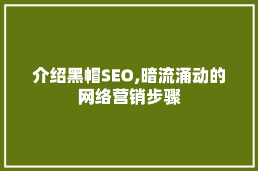 介绍黑帽SEO,暗流涌动的网络营销步骤 介绍黑帽SEO,暗流涌动的网络营销步骤